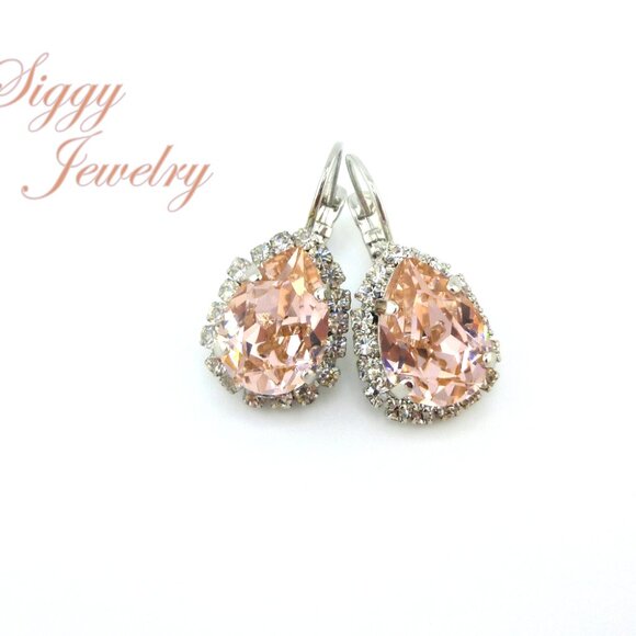 Swarovski Crystal Vintage Rose Bridal Drop Halo Earrings in a Pear Shape - Picture 13 of 14